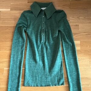 Scanlan Theodore Babywool Merino Wool Sage Green Long Sleeve Polo Sweater